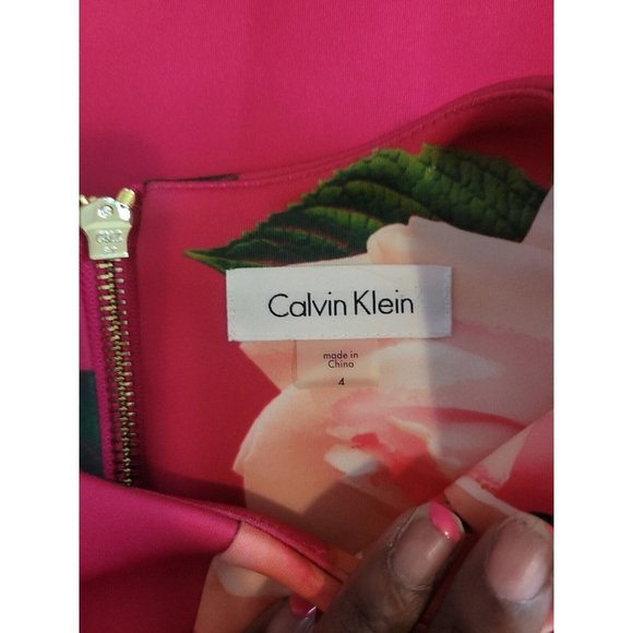 Calvin Klein Pleated Pink Floral Cocktail Dress Size 4 - Picture 6 of 9